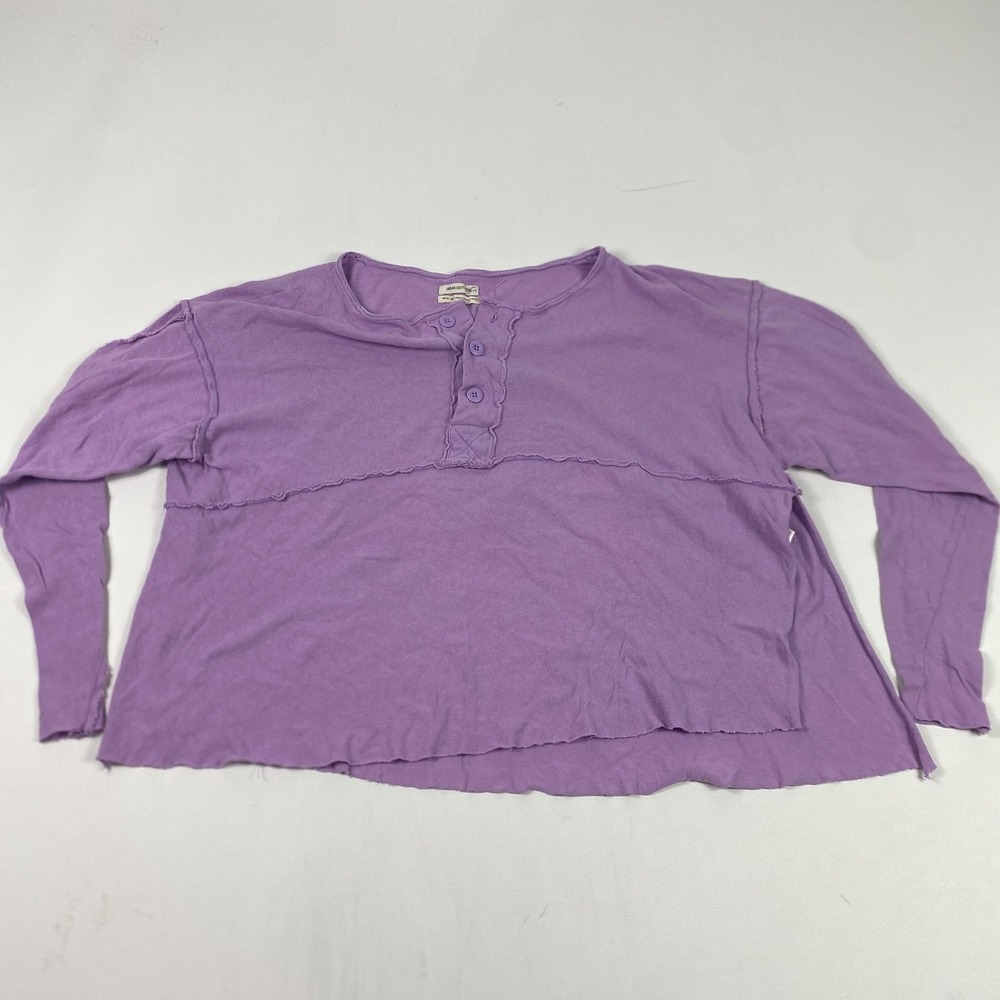 Urban Outfitters Shirt Womens XS Purple Henley Long Sleeve‎ Raw Hem Cropped